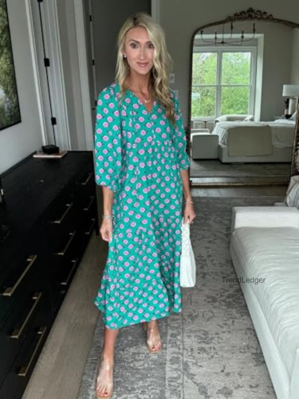 Loose Fit V Neck Half Sleeve Bohemian Maxi Dress - Picture 4 of 7